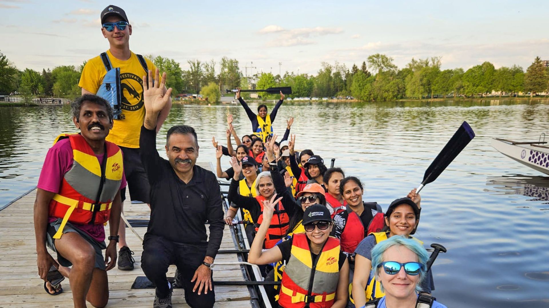 A picture of a partnership between dragon boat teams in Ottawa and Operation Eyesight.|Kash joins Ottawa dragon boat teams from the Indian diaspora community to support eye health.
